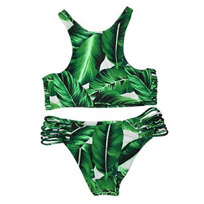 BIKINI DOS PIEZAS TRAJE DE BAÑO CROP TOP HOJAS VERDES