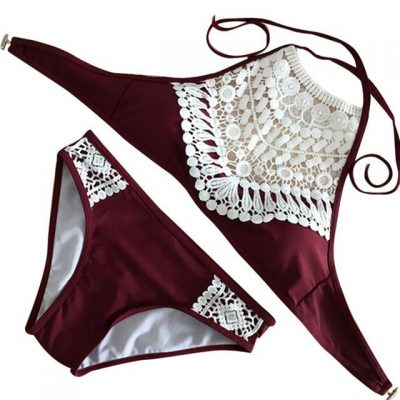 TRAJE DE BAÑO DOS PIEZAS BIKINI CROP TOP ENCAJE