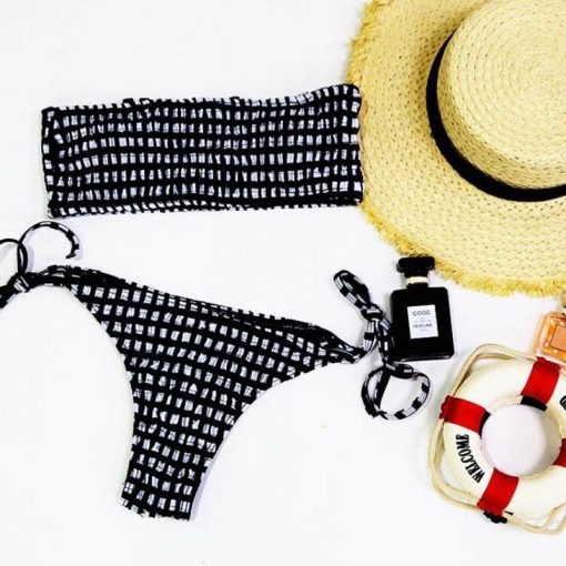 Bikini plisado cuadros negros