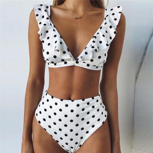 bikini con push up cintura alta volantes