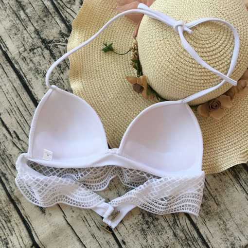 bikini dos piezas blanco encaje push up traje de baño