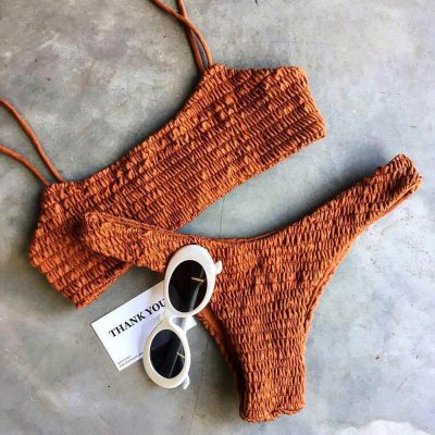 bikini plisado naranja verano mujer