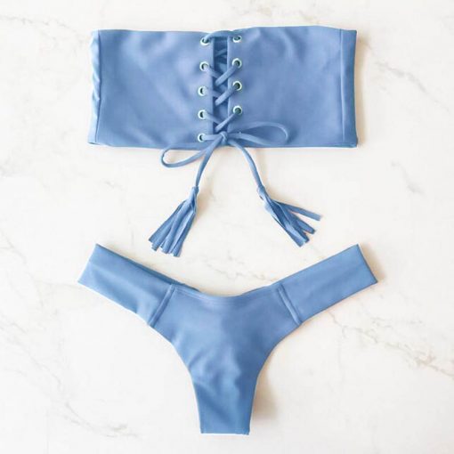 bikini straple azul push up dos piezas