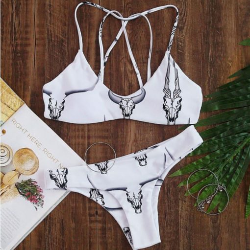traje de baño blanco dos piezas bikini estampado push up