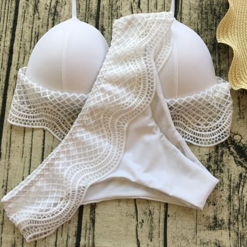 traje de baño dos piezas blanco encaje push up