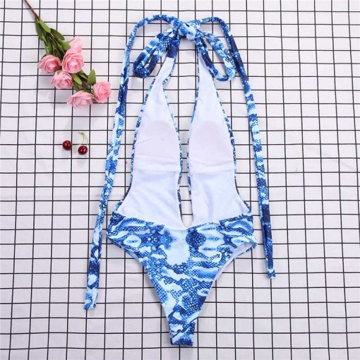 traje de baño entero animal print azul